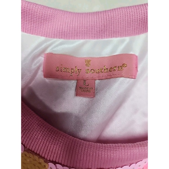 NWOT Simply Southern Pink Sequin Daisy Top Women's Large Crop - Picture 4 of 9